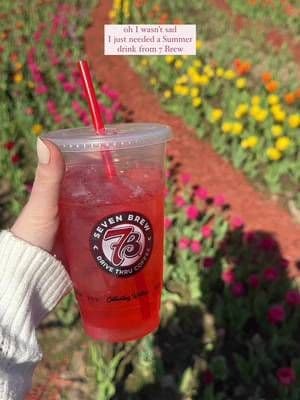 fresh flowers + the Pink Paradise lemonade from @7brewcoffee = best summer combo 🤍🌷🍵 #7BrewPartner #Summerwith7Brew #sponsored #flowerfield #summeractivities