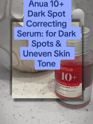 Anua 10+ Dark Spot Correcting Serum Fades dark spots, evens skin tone, and brightens your complexion. Formulated with 10% Niacinamide, 5% Tranexamic Acid, 2% Arbutin, and peptides, gentle on sensitive skin while targeting stubborn pigmentation. Use daily, morning and night for best results. TikTok Shop find #TikTokCreatorSearchInsightsIncentive #Anua10DarkSpotSerum #DarkSpotCorrectingSerum #NiacinamideSerum #tiktokshopholidayhaul