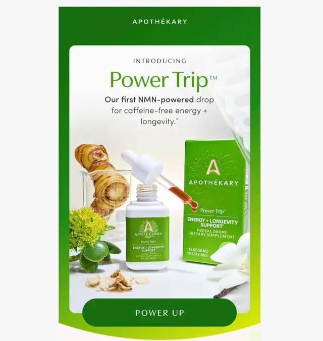 #AD @Apothékary just dropped their latest tincture: POWER TRIP - Their first caffeine-free energy and longevity drop. Ca