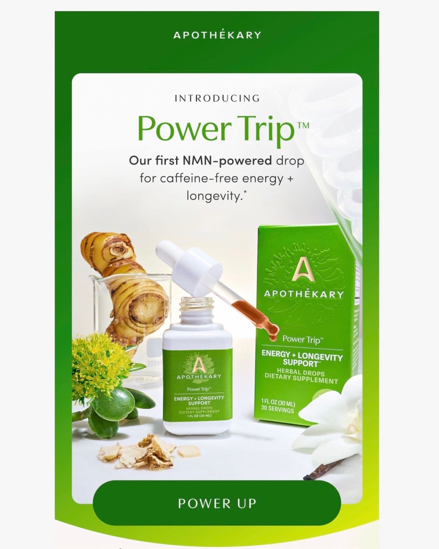 #AD @apothekary just dropped their latest tincture: POWER TRIP - Their first caffeine-free energy and longevity drop. Ca
