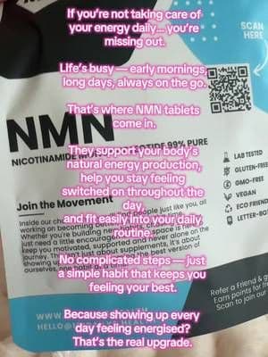 If you’re not taking care of your energy daily… you’re missing out. Life’s busy — early mornings, long days, always on the go. That’s where NMN tablets come in. They support your body’s natural energy production, help you stay feeling switched on throughout the day, and fit easily into your daily routine. No complicated steps — just a simple habit that keeps you feeling your best. Because showing up every day feeling energised? That’s the real upgrade. #nmn #supplements #energy #focus #tiktokmademebuyit