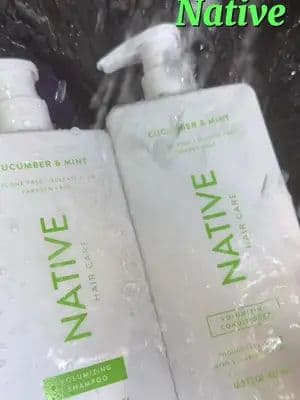 Volumizing shampoo and conditioner set: this set lifts and loose hair for visible volume and bounce while cleaning without camping it Down. Enjoy fuller and healthier hair with less frizz and effortless shine, all in a sulfate-free formula that leaves hair clean and squeaky. #complimentary #GiftedByNative #NativeCucumberMintHairCare @influenster @Native
