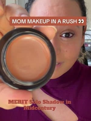 Moms who have approximately 5 minutes to get ready… I got you 😂🤎 MERIT Solo Shadow in Midcentury is one of those swipe, blend and GO products. No palette, no complicated eye look—just an easy everyday eye that makes me look way more put together than I had time for. 😂✨ @MERIT Beauty #MERITBeauty #MERITSoloShadow #MomMakeup #QuickMakeup #TikTokShopBeauty