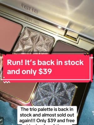 Run! The trio Pallet is back in stock and only $39!! It’s about to sell out for the second time. #giftguide #ttsdelight #blackfridayearlydeals #blackfridaydeals #spotlightfinds #blackfriday #tiktokshopblackfriday #TikTokShopCyberMonday
#TTSTakeover #blackfriday #cybermonday #christmasgift #christmasgiftideas #stockingstuffer #stockingstufferideas #musthave #falldealsforyou #superbrandday #seasonalessentials #gifted #tiktokshopholidayhaul #tiktokshopholidaydeals #tiktokshopgiftideas2024 #ttstastemakers #tastemakerslaunch @tarte cosmetics