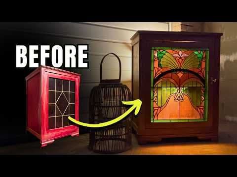 Reviving a 1930s Cabinet with My Own Art Nouveau Stained Glass Design | ASMR DIY furniture makeover